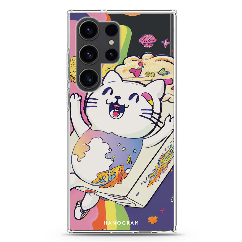 Rainbow Cat Samsung Galaxy Ultra 透明保護殼，適用 S26/S25/S24/S23 Ultra，圖1
