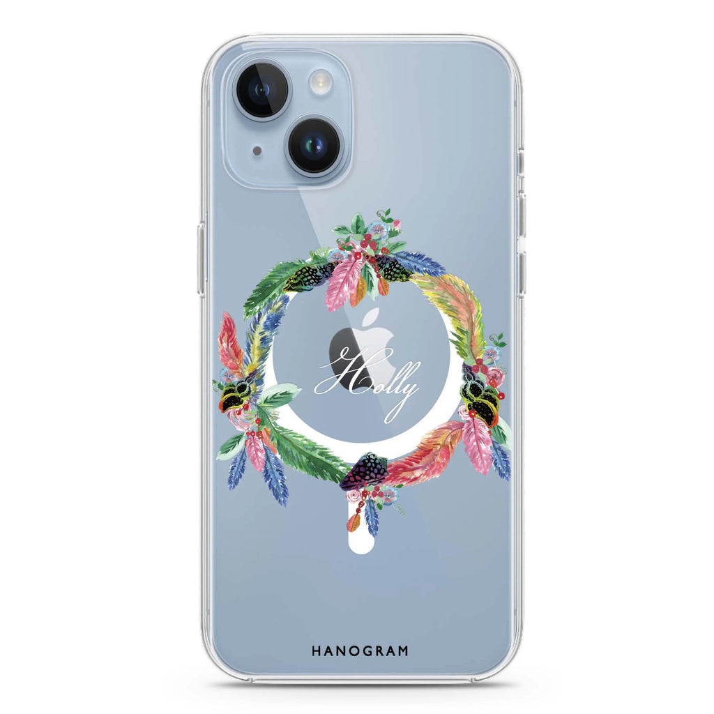 Watercolour Feather iPhone 14 Plus Magsafe 兼容水晶透明保護殼