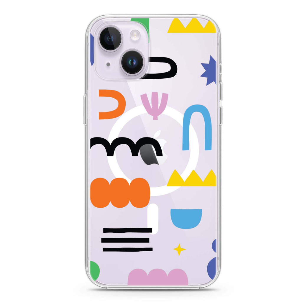 Abstract Doodles Pattern iPhone 14 Plus Magsafe 兼容水晶透明保護殼