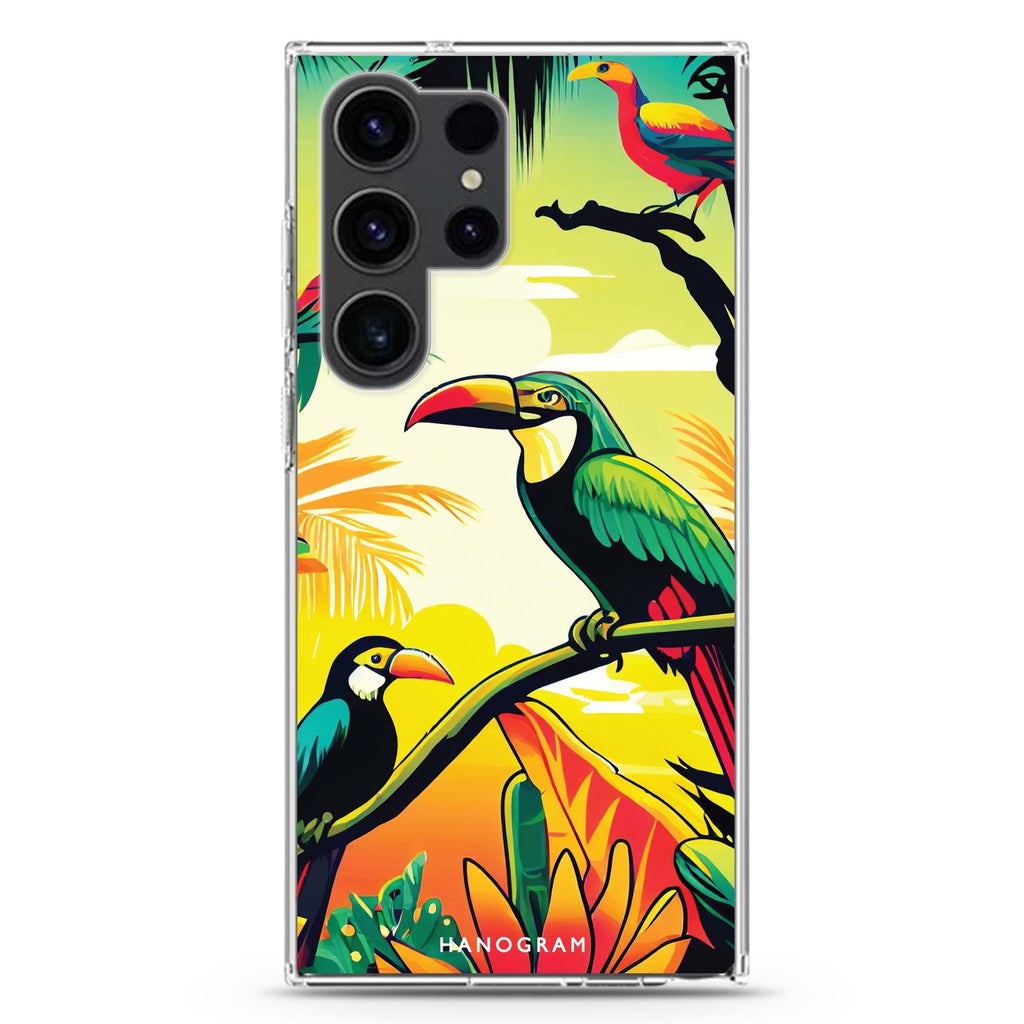 Tropical birds Samsung Galaxy Ultra 透明保護殼，適用 S26/S25/S24/S23 Ultra，圖1