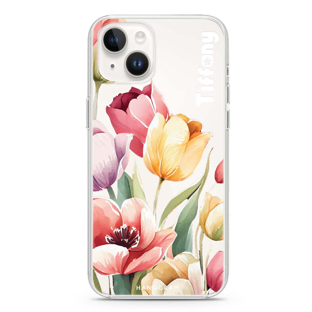 Watercolor tulip iPhone 14 plus 水晶透明保護殼