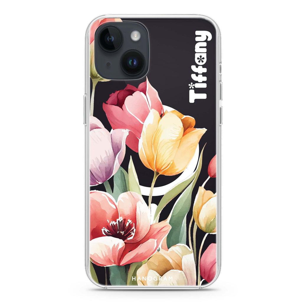 Watercolor tulip iPhone 14 Magsafe 兼容水晶透明保護殼