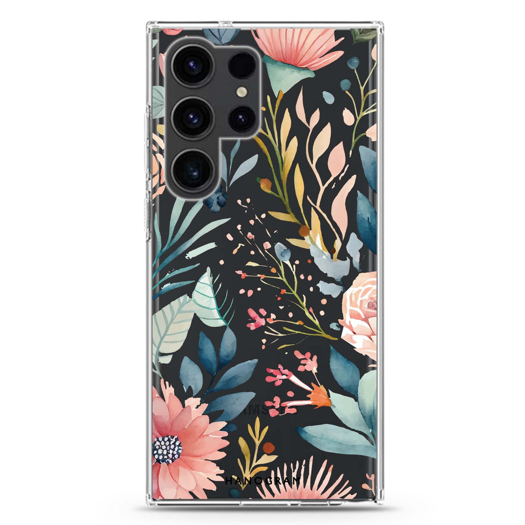 Floral Pattern Samsung Galaxy Ultra 透明保護殼，適用 S26/S25/S24/S23 Ultra，圖1