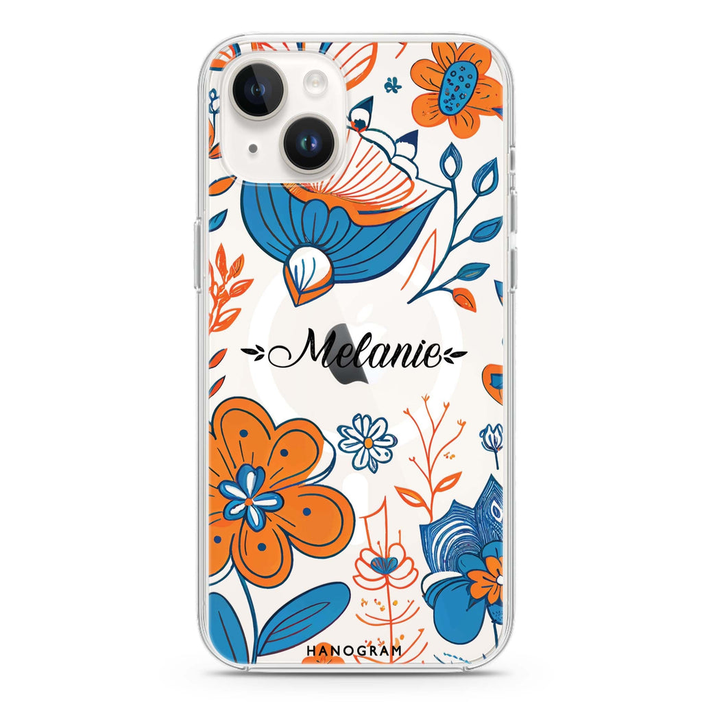 Floral Pattern iPhone 14 Magsafe 兼容水晶透明保護殼