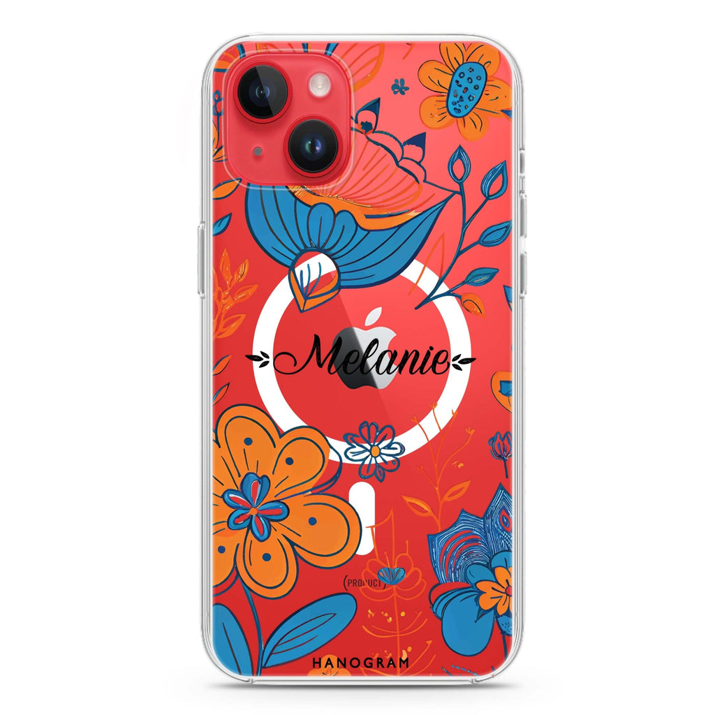 Floral Pattern iPhone 14 Plus Magsafe 兼容水晶透明保護殼