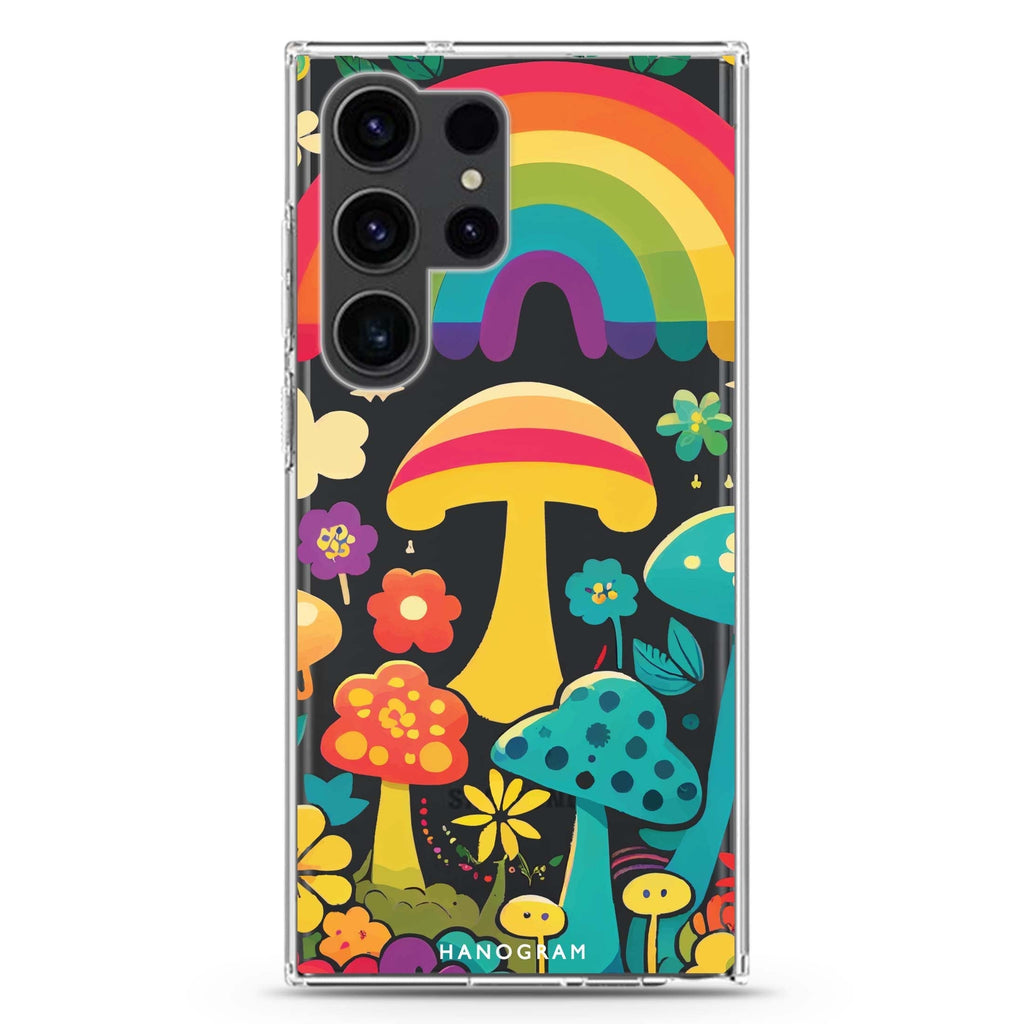 Rainbow Mushroom Garden Samsung Galaxy Ultra 透明保護殼，適用 S26/S25/S24/S23 Ultra，圖1