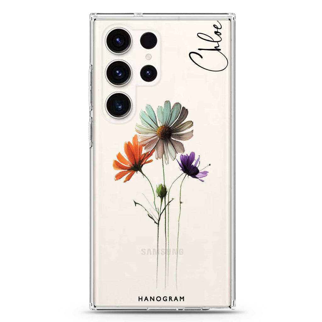 A watercolour floral Samsung Galaxy Ultra 可加名字透明保護殼，適用 S26/S25/S24/S23 Ultra，圖1