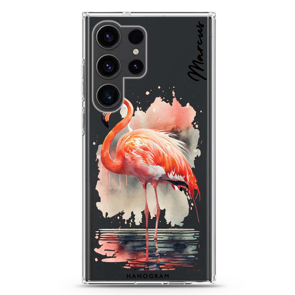 Flamingo in water Samsung Galaxy Ultra 可加名字透明保護殼，適用 S26/S25/S24/S23 Ultra，圖1