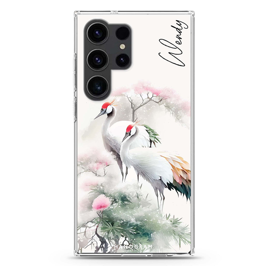 Pines & cranes Samsung Galaxy Ultra 可加名字透明保護殼，適用 S26/S25/S24/S23 Ultra，圖1