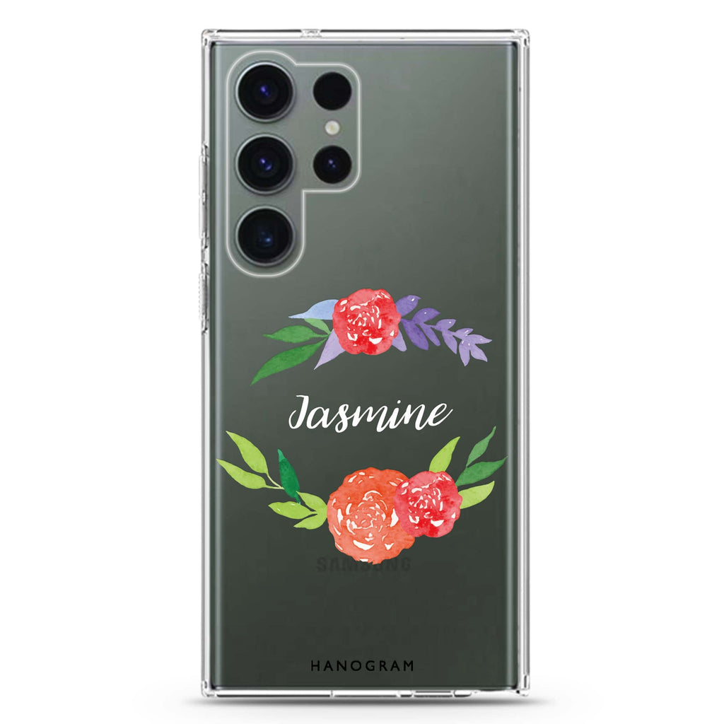 Floral Circle Samsung Galaxy Ultra 可加名字透明保護殼，適用 S26/S25/S24/S23 Ultra，圖1