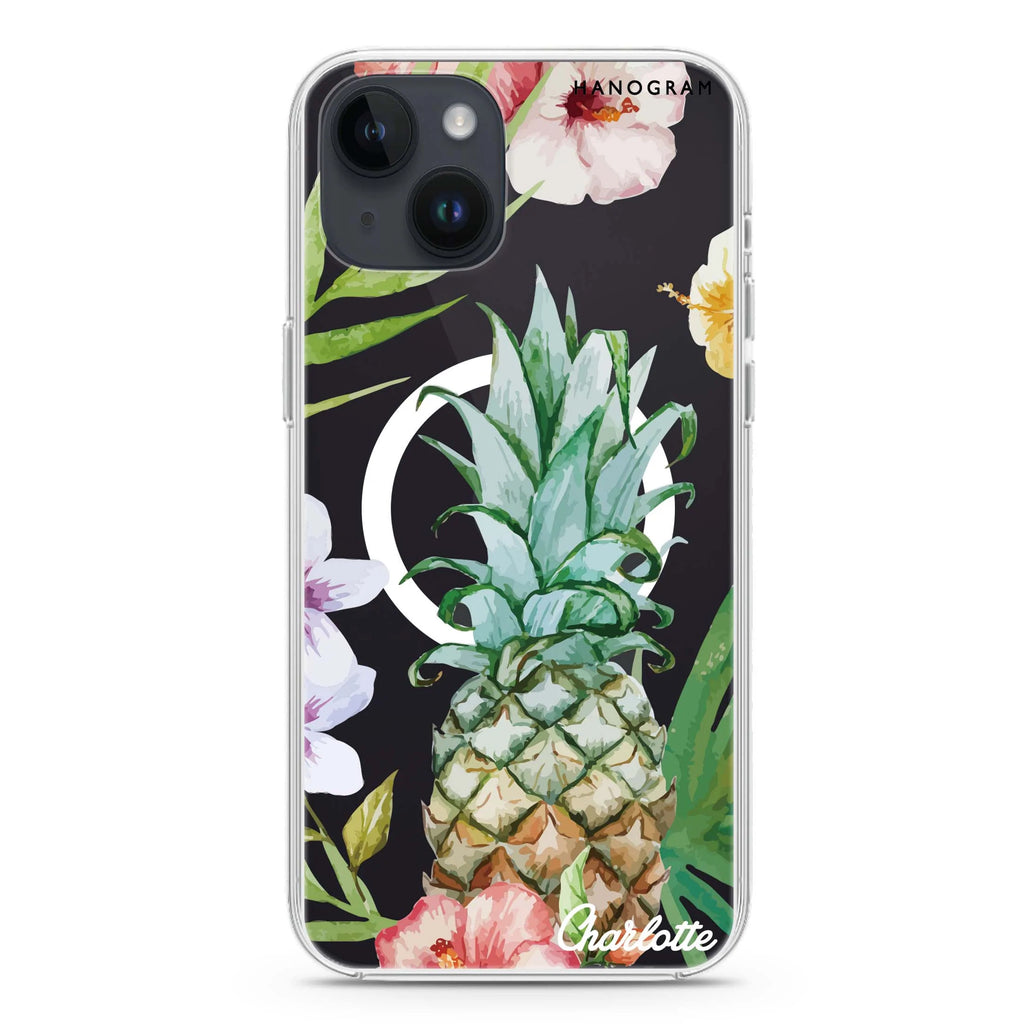 Pineapple & Floral iPhone 14 Plus Magsafe 兼容水晶透明保護殼