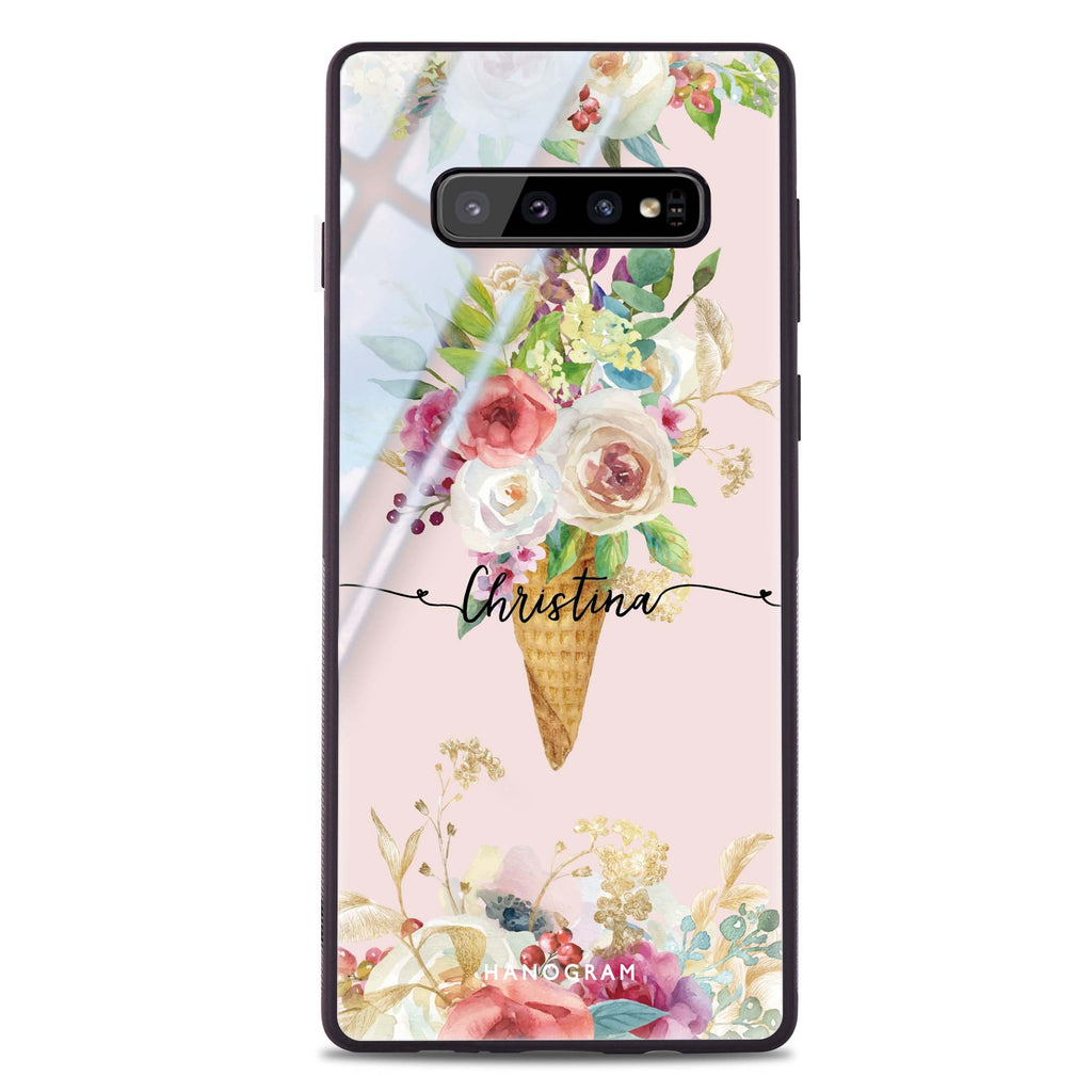 Ice cream floral Samsung S10 Plus 超薄強化玻璃殻