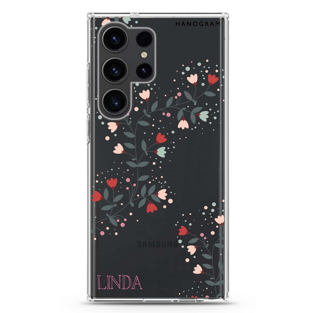 Floral Chain Samsung Galaxy Ultra 可加名字透明保護殼，適用 S26/S25/S24/S23 Ultra，圖1