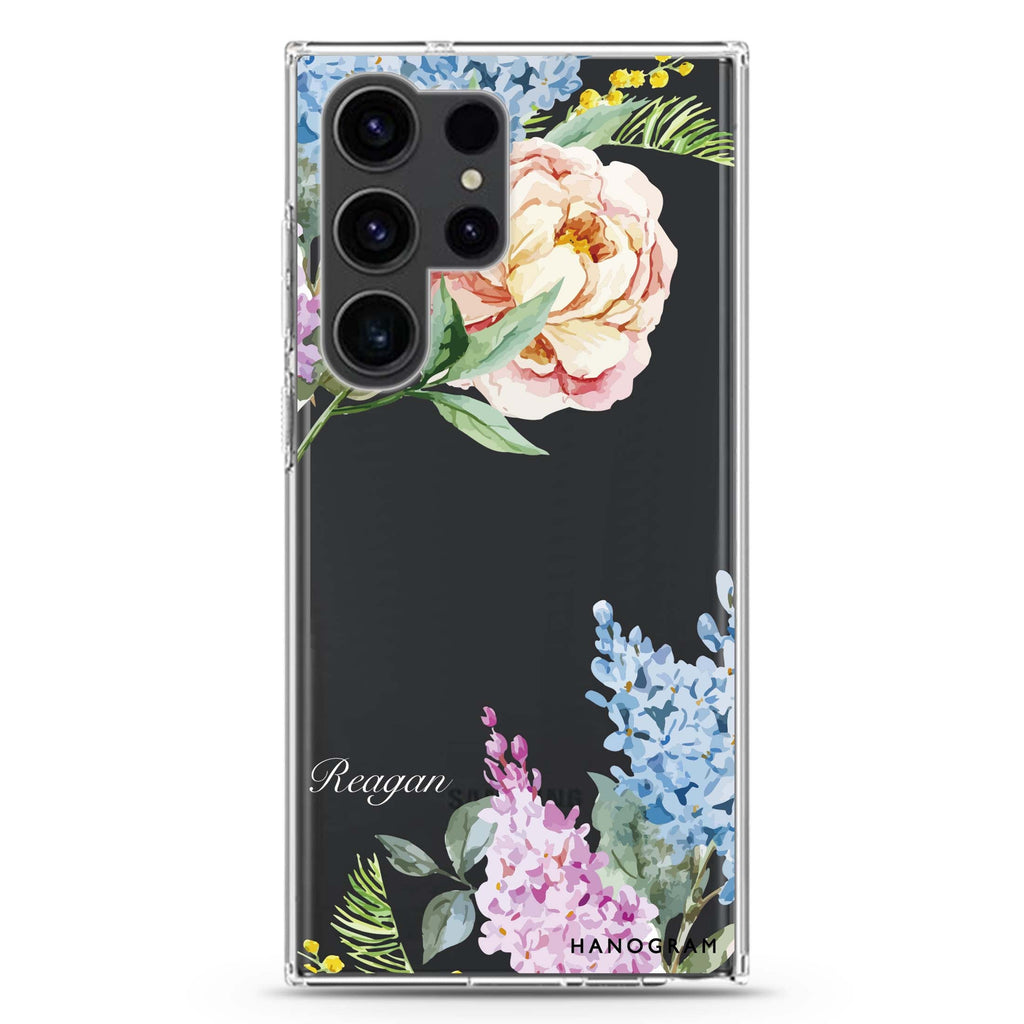 Tropical Floral Samsung Galaxy Ultra 可加名字透明保護殼，適用 S26/S25/S24/S23 Ultra，圖1